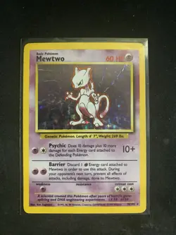Pokemon Mewtwo TCG Base Set Holo Unlimited Rare Card 10/102 LP Condition - Image 2