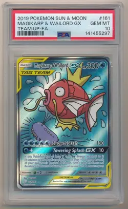2019 POKEMON SUN & MOON TEAM UP FULL ART MAGIKARP & WAILORD GX #161 PSA 10 GEM - Image 1