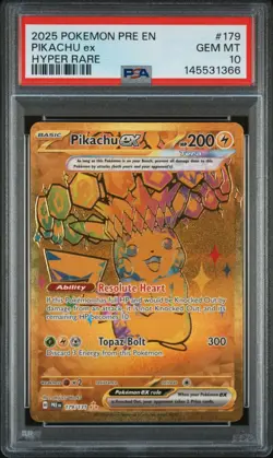 2025 POKEMON PRE EN PRISMATIC EVOLUTIONS HYPER RARE #179 PIKACHU EX PSA 10 - Image 1