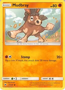 Mudbray 77/147 Common Burning Shadows Pokemon MP Tsuruta - Image 1