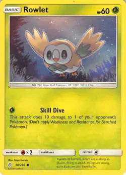Rowlet 18/236 Common Cosmic Eclipse Pokemon MP Tsuruta - Image 1