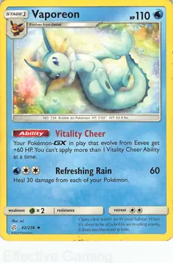 Vaporeon 42/236 Uncommon Cosmic Eclipse Pokemon MP sui - Image 1
