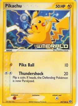 Pikachu 60/106 Common Emerald Pokemon DMG Fukuda Reverse Holo - Image 1