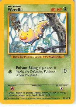 Weedle 69/102 Common Base Set Unlimited Pokemon LP Arita - Image 1