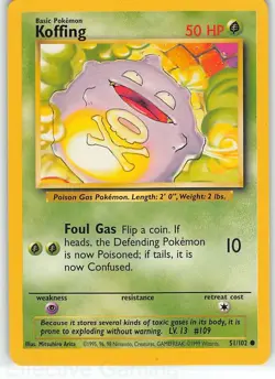 Koffing 51/102 Common Base Set Unlimited Pokemon LP Arita - Image 1