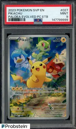 2023 Pokemon SVP Paldea Evolved PC ETB #027 Pikachu PSA 9 MINT - Image 1