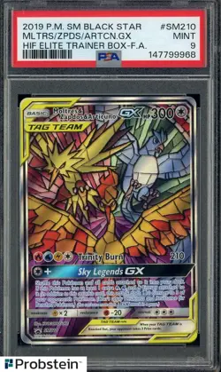 2019 Pokemon SM Black Star HIF ETB FA #Sm210 Moltres Zapdos Articuno Gx PSA 9 - Image 1