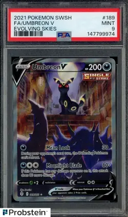 2021 Pokemon SWSH Evolving Skies #189 FA Umbreon V PSA 9 MINT - Image 1