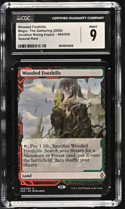 WOODED FOOTHILLS Zendikar Rising Expeditions Mythic CGC 9 MTG [Nostalgium] - Image 1