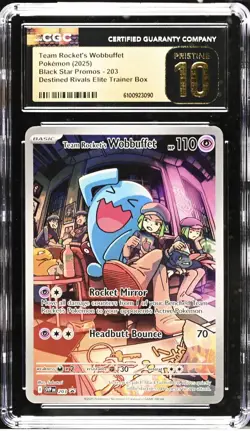2025 POKEMON SVP EN-SV STAR PROMO #203 TEAM ROCKET'S WOBBUFFET CGC PRISTINE 10 - Image 1