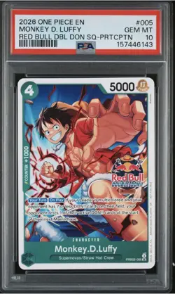 2026 One Piece Monkey D. Luffy Red Bull PSA 10‼ Low POP (Only 14 PSA 10) - Image 1