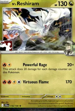 N's Reshiram 116/159 Rare Prize Pack Series Cards Pokemon Cosmo Holo Near Mint - Image 1