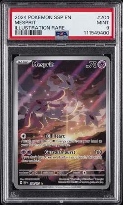 2024 POKEMON SSP EN-SURGING SPARKS ILLUSTRATION RARE #204 MESPRIT PSA 9 - Image 1
