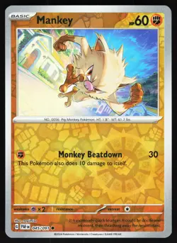 Mankey - 045/091 Pokemon SV: Paldean Fates Reverse Holo Common NM - Image 1