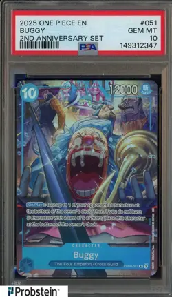 2025 One Piece EN 2nd Anniversary Set #051 Buggy PSA 10 GEM MINT - Image 1