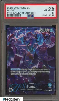 2025 One Piece EN 2nd Anniversary Set #042 Buggy PSA 10 GEM MINT - Image 1