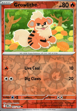 Growlithe 27/182 Reverse Holo | Destined Rivals | Pokemon Card - Image 1