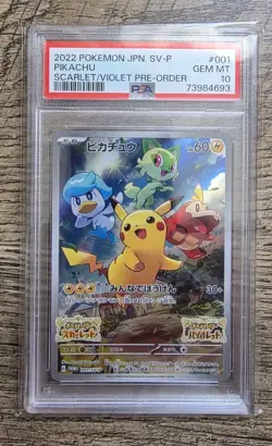 PSA 10 Pikachu 001/SV-P Japanese Pokemon Card Scarlet & Violet Pre Order PROMO - Image 1