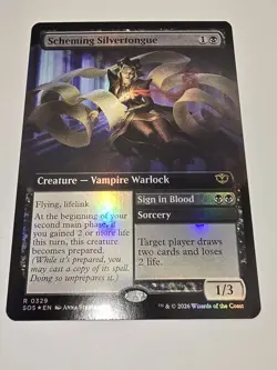 1x Scheming Silvertongue, Secrets of Strixhaven, Extended Art Foil, Magic MTG NM - Image 1