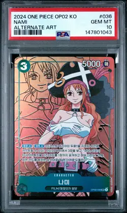 147801043 Nami 2024 Korean One Piece Paramount War #OP02-036 Alt Art PSA 10 - Image 1