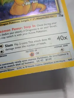 Dragonite 4/62 1st Edition Fossil Holo Pokemon Card - Image 3