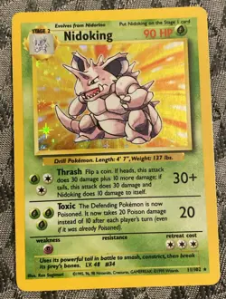 Nidoking 11/102 Holo Rare, Base Set Edition Pokemon Card 1999 WOTC MP-HP - Image 1