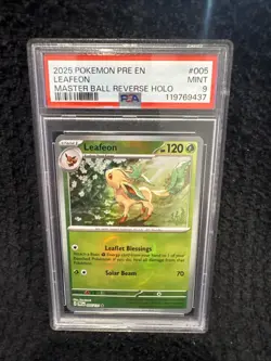 Pokemon Prismatic Evolutions Leafeon TCG Masterball Holo Card PSA 9 Mint #005 - Image 1