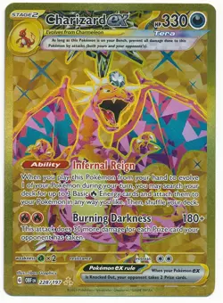 2023 POKEMON OBSIDIAN FLAMES HYPER RARE GOLD CHARIZARD EX #228 MINT A - Image 1