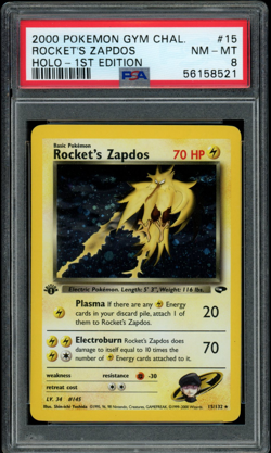 2000 POKEMON GYM CHALLENGE HOLO-1ST ED #15 ROCKET'S ZAPDOS PSA 8 - Image 1