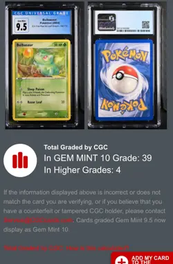 CGC 9.5 GEM MINT Bulbasaur 2004 Pokemon Card 54/112 Fire Red Leaf Green psa - Image 4