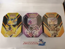 New * Pokemon TCG Pikachu + Eevee + Eternatus V Power Tin Set Trading Card Game - Image 1