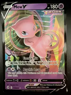 Pokemon Mew V Ultra Rare Full Art 113/264 Fusion Strike Holo 180 HP Psychic Leap - Image 1