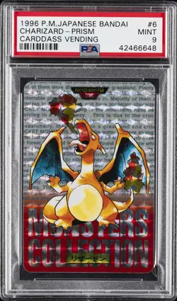 1996 POKEMON JAPANESE BANDAI CARDDASS VENDING #6 CHARIZARD-PRISM PSA 9 - Image 1