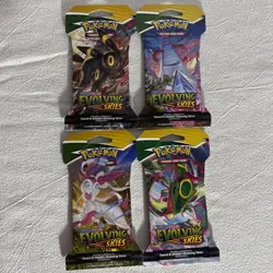 Pokemon Evolving Skies New Sealed Sleeved Blister Booster x4 Packs Full Art Set - Image 1