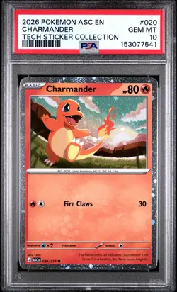 2026 POKEMON ASCENDED HEROES TECH STICKER COLLECTION #020 CHARMANDER PSA 10 - Image 1