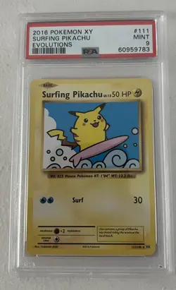 Pokemon Surfing Pikachu Secret Rare 111/108 Evolutions PSA 9 - Image 1