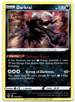 Darkrai 105/189 Pokemon TCG Sword & Shield Darkness Ablaze Holo MINT NM - Image 1