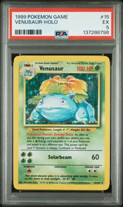 1999 POKEMON BASE SET UNLIMITED #15 VENUSAUR-HOLO PSA 5 - Image 1