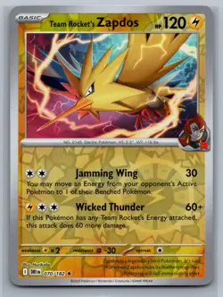 Team Rocket's Zapdos SV10: Destined Rivals #070/182 Reverse Holo Pokemon Card - Image 1