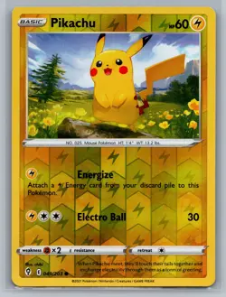 Pikachu SWSH07: Evolving Skies #049/203 Common,Reverse Holo Pokemon Card - Image 1