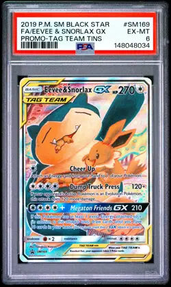 2019 POKEMON SM BLACK STAR PROMO TAG TEAM TINS FULL ART/EEVEE & SNORLAX GX PSA 6 - Image 1