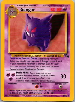 Gengar 20/62 Pokemon Card Fossil Unlimited Rare - Image 1