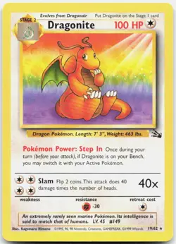 Pokemon TCG Dragonite (19) Fossil Rare 19/62 Unlimited - Image 1