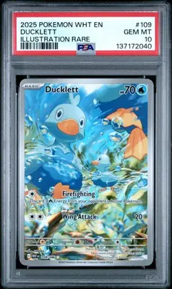 Ducklett 109/086 - Pokemon White Flare Illustration Rare - PSA 10 - Image 1
