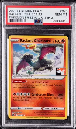 2023 POKEMON PLAY! POKEMON PRIZE PACK: SERIES 3 #020 RADIANT CHARIZARD PSA 10 - Image 1