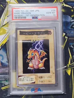PSA 10 Baby Dragon #28 Bandai Yugioh 1st Generation Japanese 1998 Yu-Gi-Oh POP 8 - Image 1