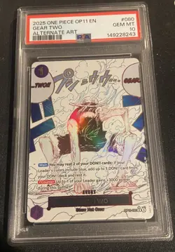 2025 ONE PIECE OP11 A FIST OF DIVINE SPEED ALTERNATE ART #080 GEAR TWO PSA 10 - Image 1