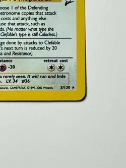 Clefable 5/130 Holo Rare MP Pokemon TCG Base Set 2 MP SWIRL - Image 4