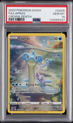 2023 POKEMON SWORD & SHIELD CROWN ZENITH #GG05 FULL ART/LAPRAS PSA 10 - Image 1