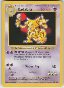 Pokemon TCG Kadabra Uncommon Base Set (Shadowless) 032/102 - Image 1